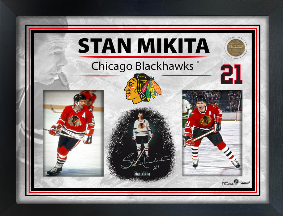 Stan Mikita Embedded Signature 16x20 PhotoGlass Frame Blackhawks