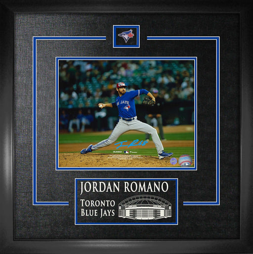 Jordan Romano Signed 8x10 Etched Mat Photo Blue Jays Light Blue Wind Up Front View-H - Frameworth Sports Canada 