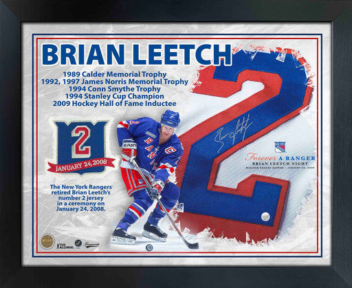 Brian Leetch Embedded Signature 16x20 PhotoGlass Frame Rangers - Frameworth Sports Canada 