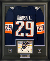 Leon Draisaitl Signed Framed Jersey Edmonton Oilers 2022 Reverse Retro Fanatics - Frameworth Sports Canada 