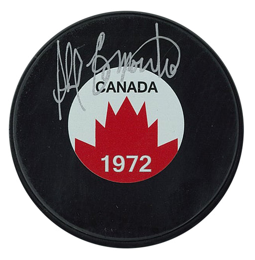 Phil Esposito Signed Puck Canada Summit Series 1972 Logo - Frameworth Sports Canada 