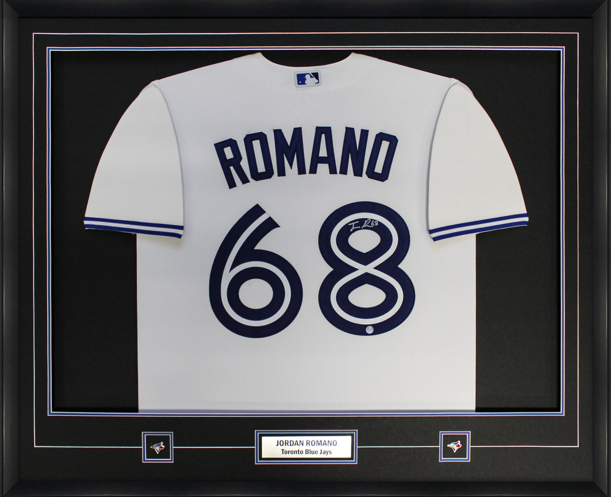 Jordan Romano Signed Jersey Framed Blue Jays White Nike Replica