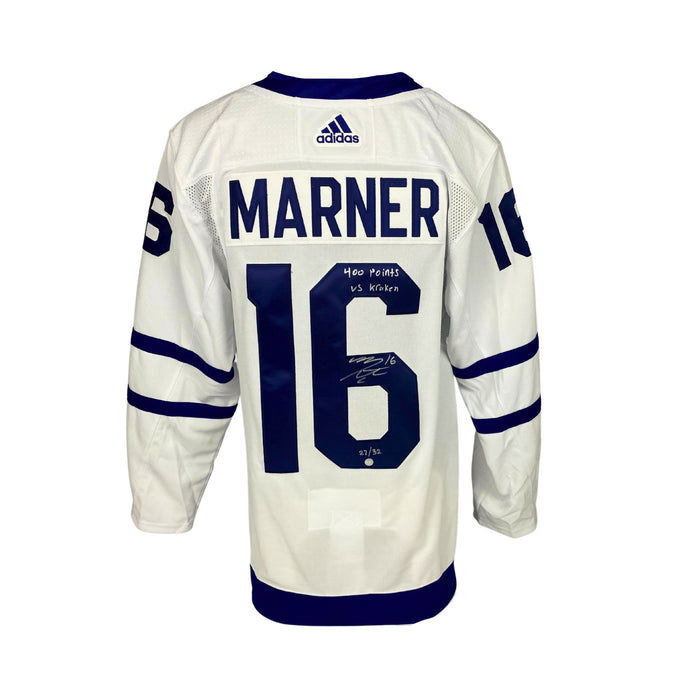 Mitch Marner Signed Toronto Maple Leafs Adidas Auth. Jersey with "400 Point vs Kraken" Inscribed (Limited Edition of 32) - Frameworth Sports Canada 