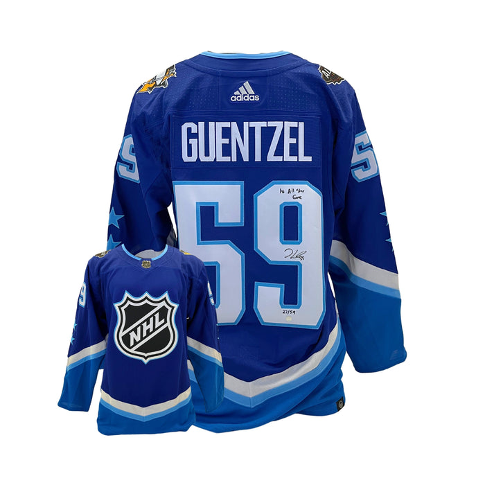 Jake Guentzel Signed 2022 Allstar Blue Adidas Authentic Jersey with "1st All star Game" Inscribed LE/59 - Frameworth Sports Canada 