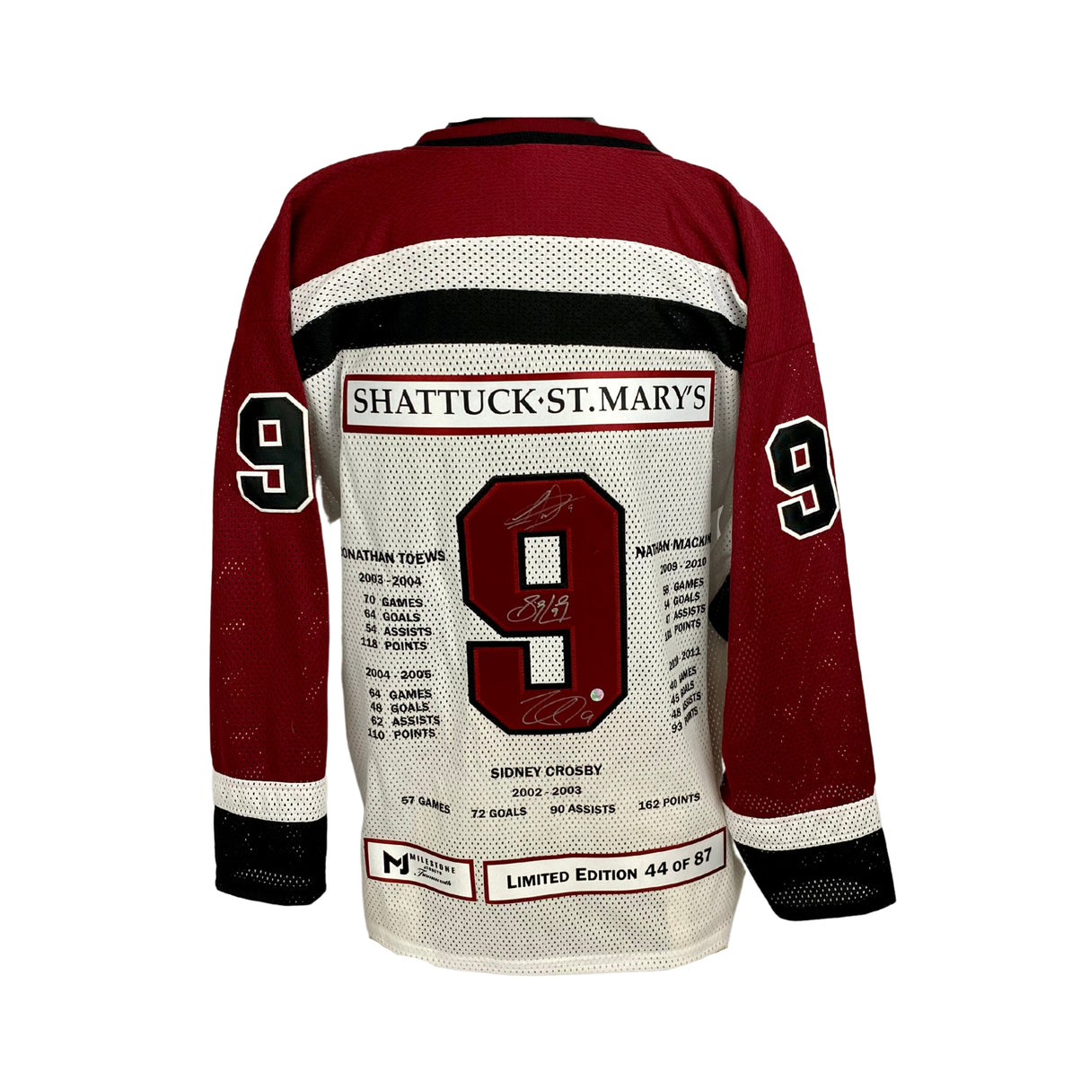 S. Crosby, N. MacKinnon, and J. Toews Multi-Signed Shattuck St. Mary's White Milestone Jersey (Limited Edition of 87)