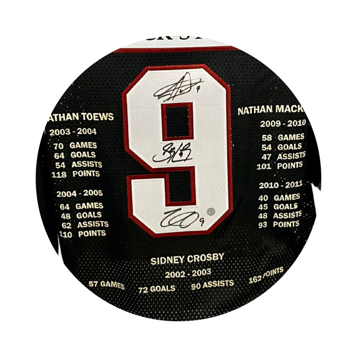 S. Crosby, N. MacKinnon, J. Toews Multi-Signed Shattuck St. Marys Black Milestone Jersey (Limited Edition of 87) - Frameworth Sports Canada 