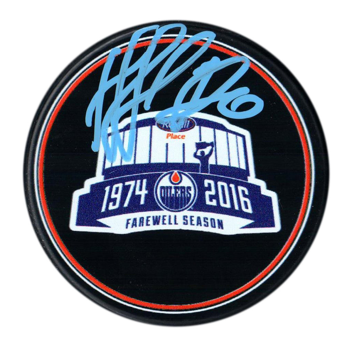 Nail Yakupov Edmonton Oilers Signed Rexall Place Farewell Season Puck - Frameworth Sports Canada 