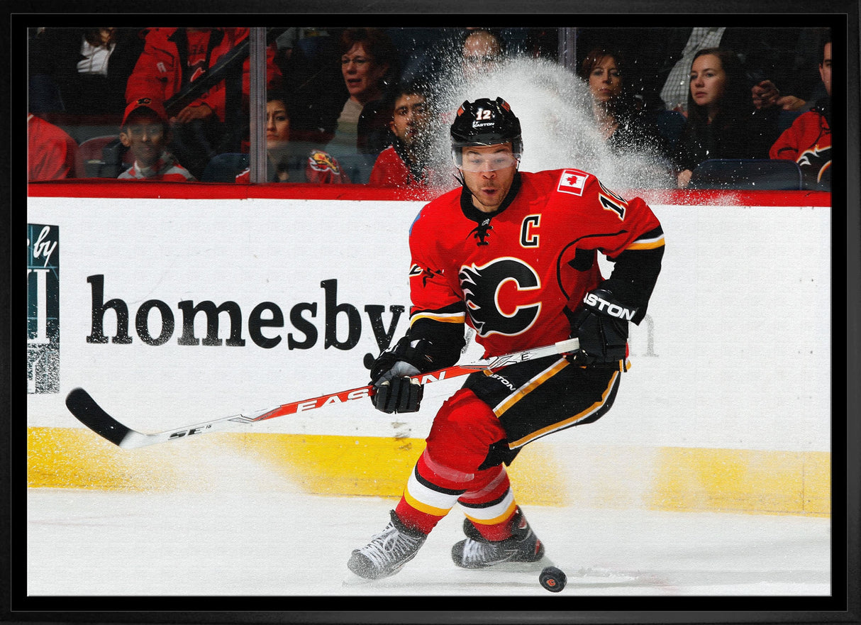 Jarome Iginla 20x29 Framed Canvas Flames Skating-H