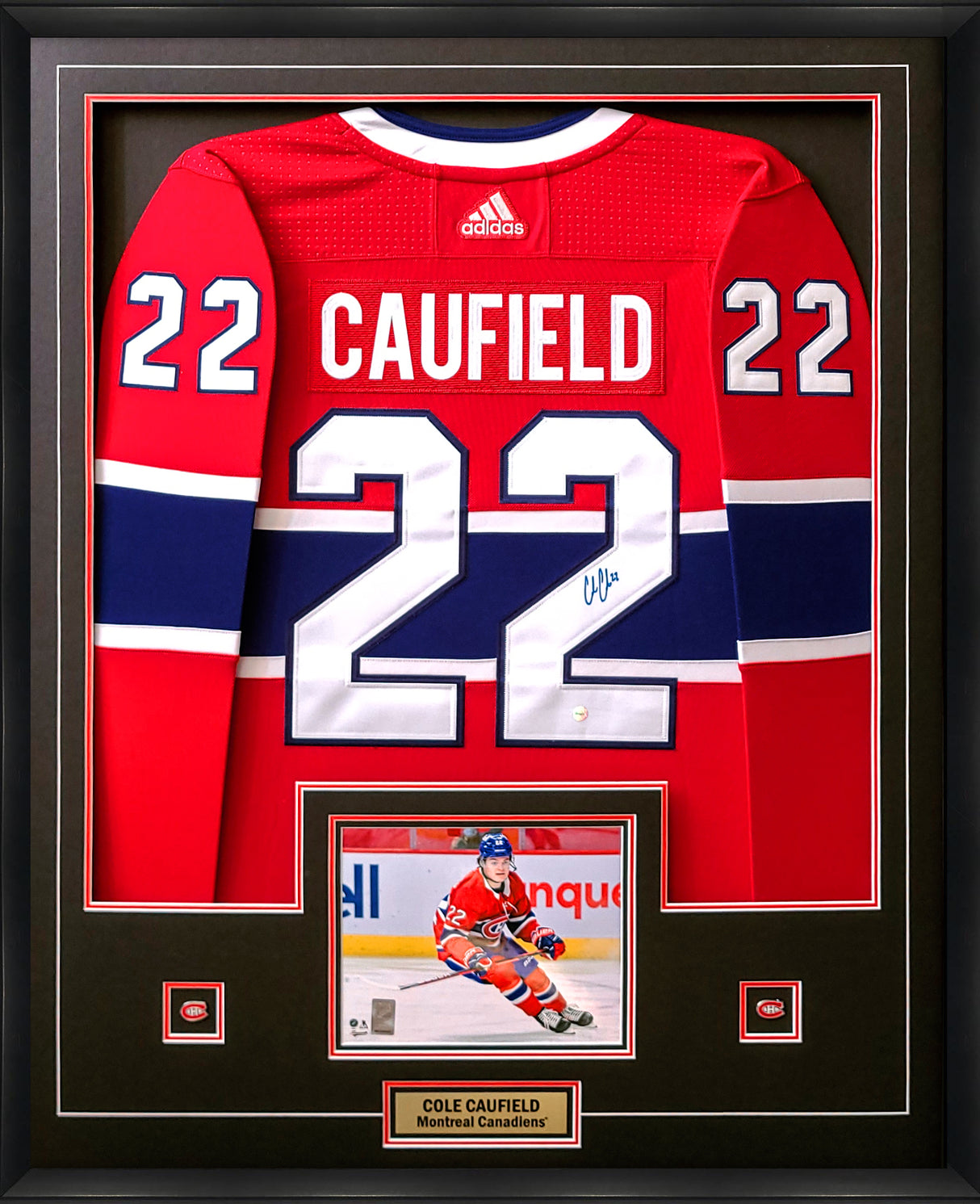 Cole Caufield Signed Jersey Framed Canadiens Red Adidas with 8x10-H