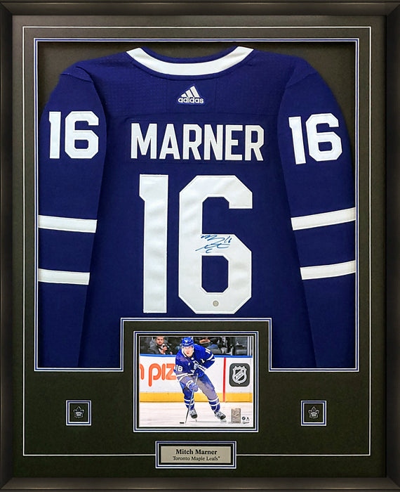 Mitch Marner Signed Jersey Framed Toronto Maple Leafs Blue Adidas with 8x10-H (Frm-Jers-6)
