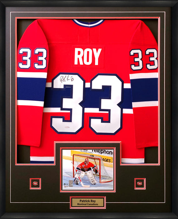 Patrick Roy Signed Jersey Framed Canadiens CCM Red with 8x10-H (Frm-Jers-6)