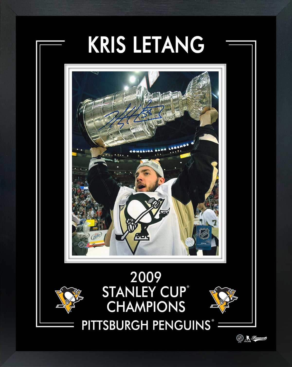Kris Letang Signed Framed PhotoGlass Pittsburgh Penguins Puck