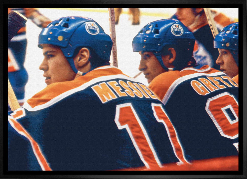 Messier,M / Gretzky,W 20x29 Framed Canvas Oilers Bench-H