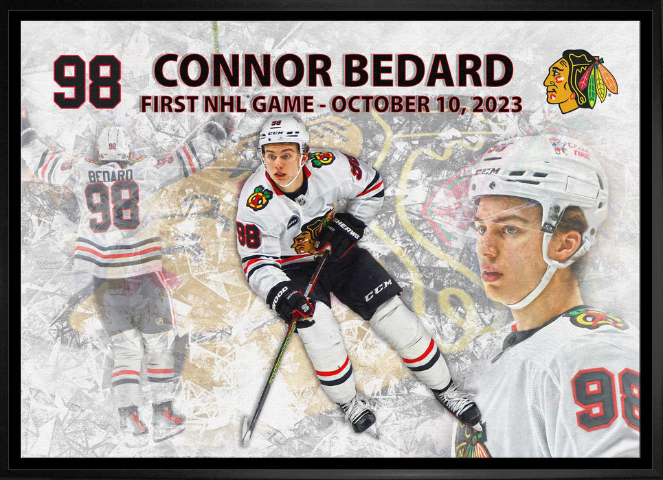 Connor Bedard 20x29 Framed Canvas Blackhawks First Game