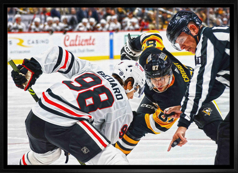 Connor Bedard 20x29 Framed Canvas Blackhawks vs Crosby - Frameworth Sports Canada 