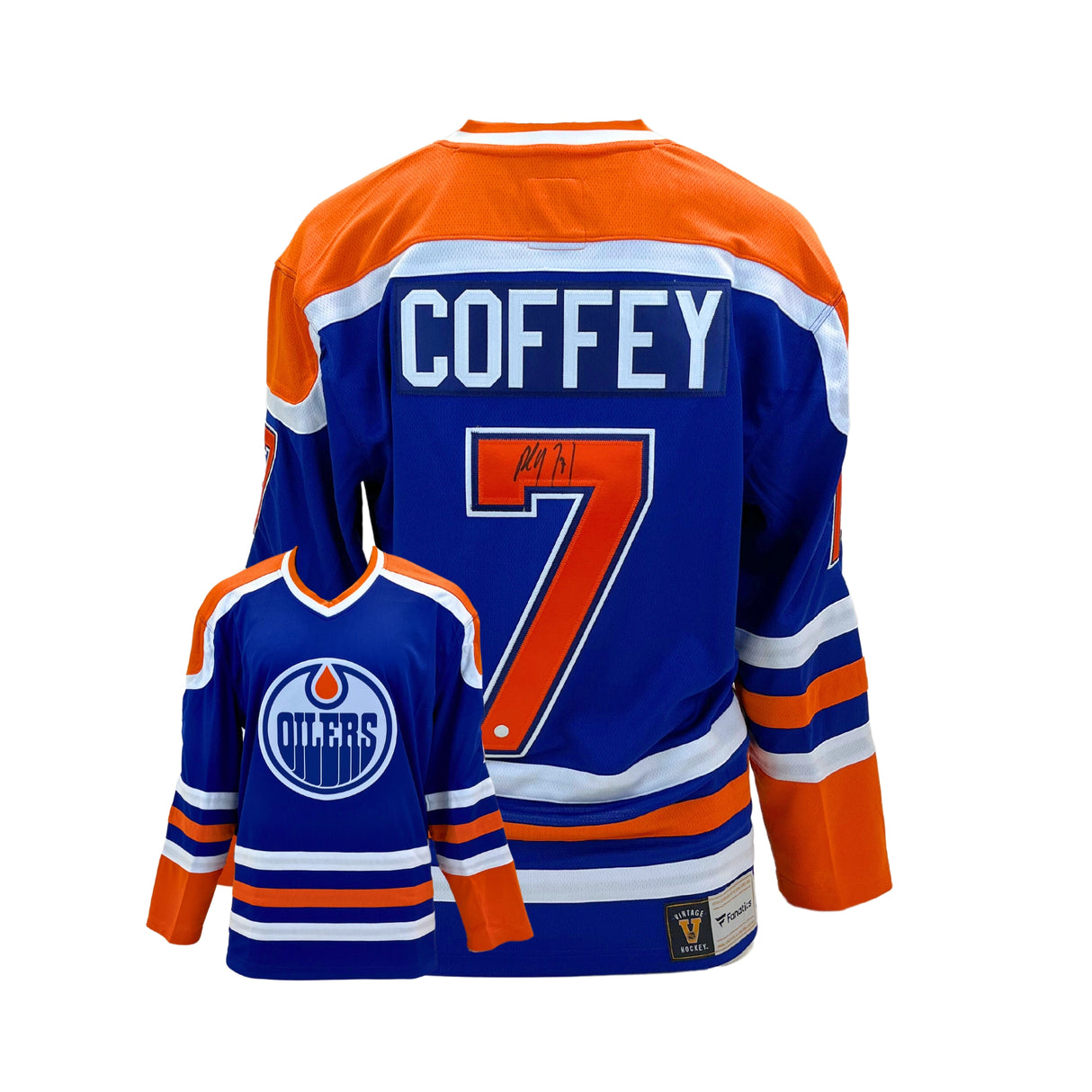 Paul Coffey Signed Edmonton Oilers Replica Fanatics Vintage Blue Jersey