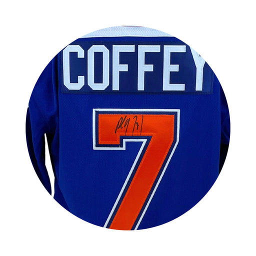 Paul Coffey Signed Edmonton Oilers Replica Fanatics Vintage Blue Jersey - Frameworth Sports Canada 