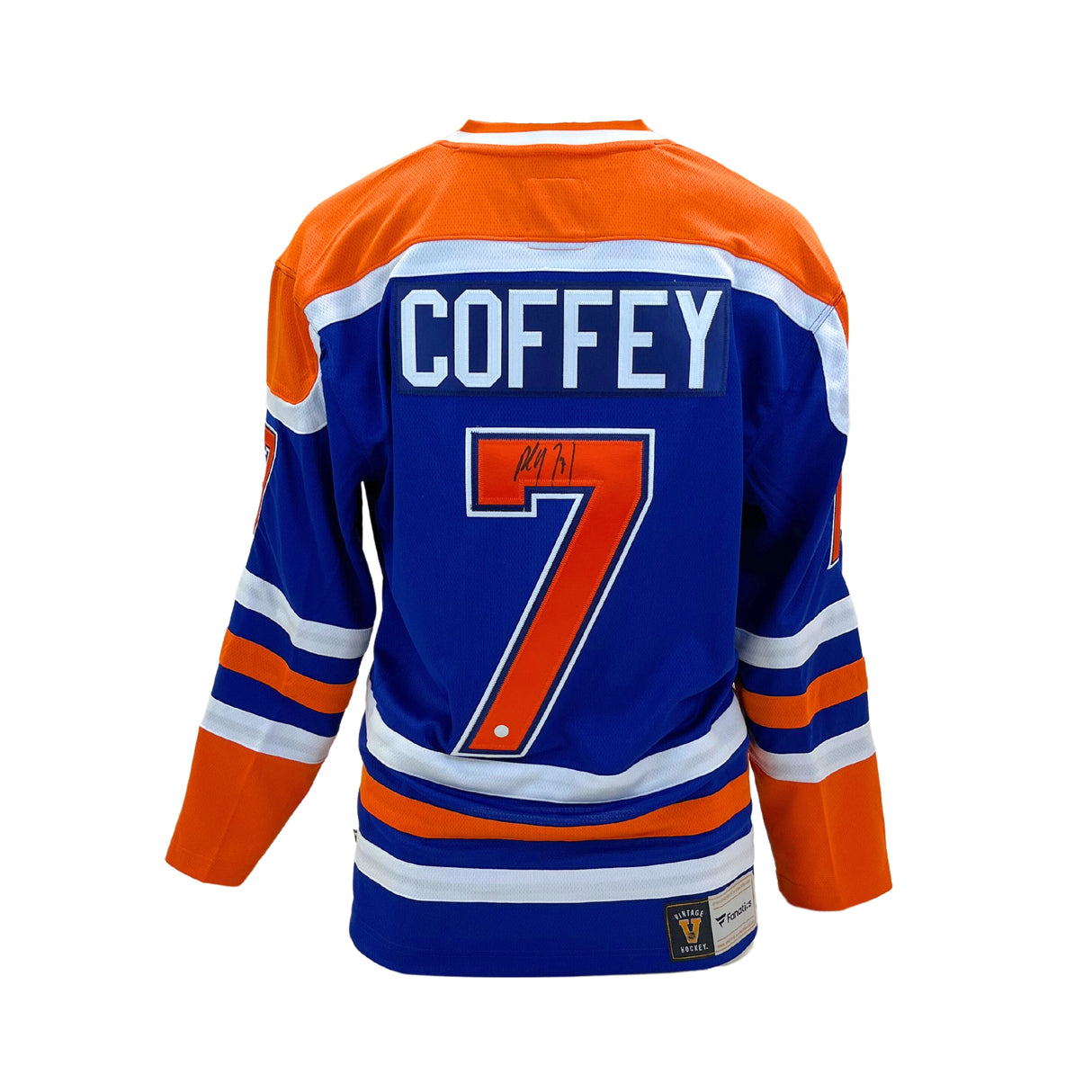 Paul Coffey Signed Edmonton Oilers Replica Fanatics Vintage Blue Jersey