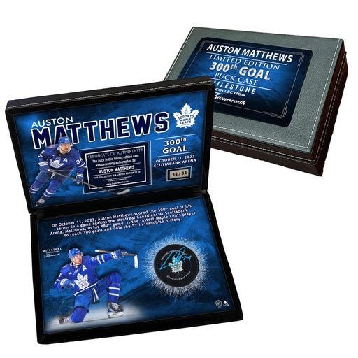 Auston Matthews Signed Puck in Deluxe Case Maple Leafs 300th Goal LE of 34 - Frameworth Sports Canada 