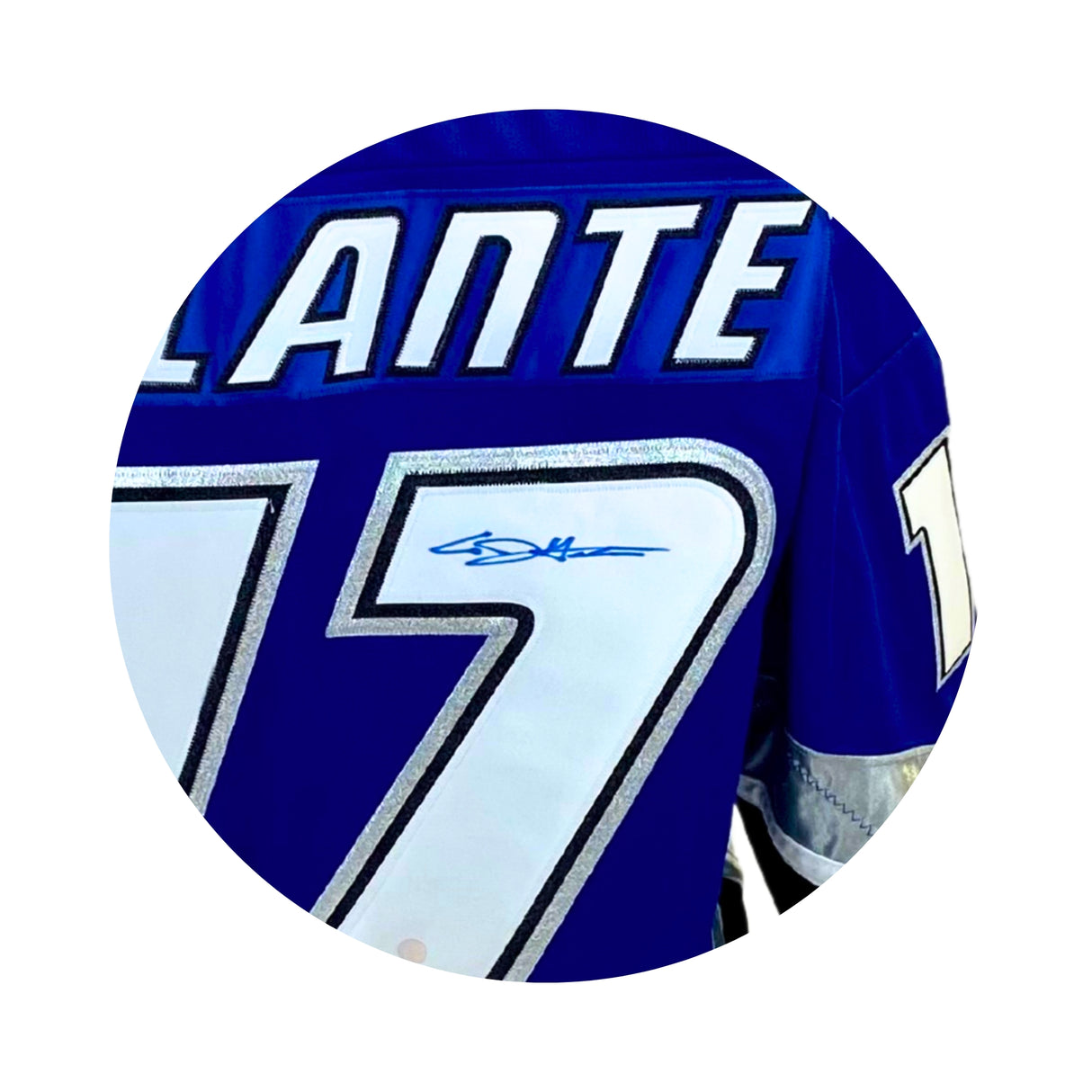 AJ Galante Signed Danbury Trashers Blue Game Model Jersey - Frameworth Sports Canada 