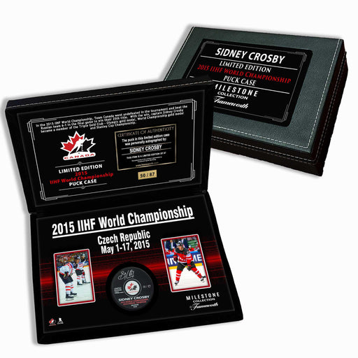 Sidney Crosby Signed Puck in Deluxe Case 2015 World Championships (Limited Edition of 87) - Frameworth Sports Canada 