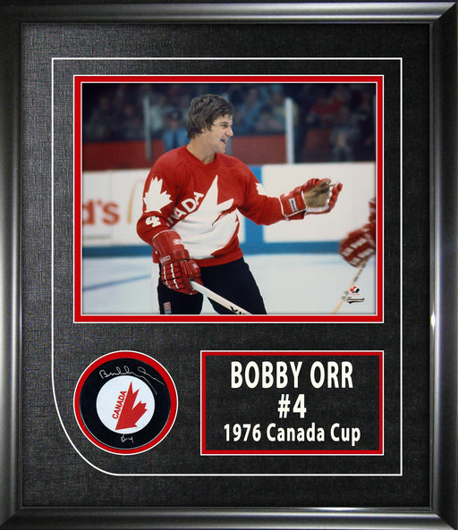 Bobby Orr Signed Puck Framed with 8x10 Team Canada 1976 Canada Cup - Frameworth Sports Canada 