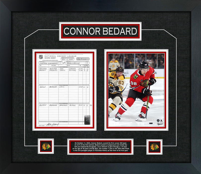 Connor Bedard Framed First Goal Scoresheet Collage
