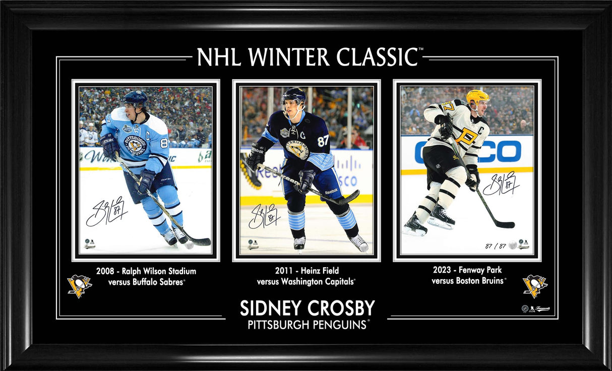 Sidney Crosby Triple Signed 8x10 Framed Winter Classic Penguins (Limited Edition of 87) - Frameworth Sports Canada 