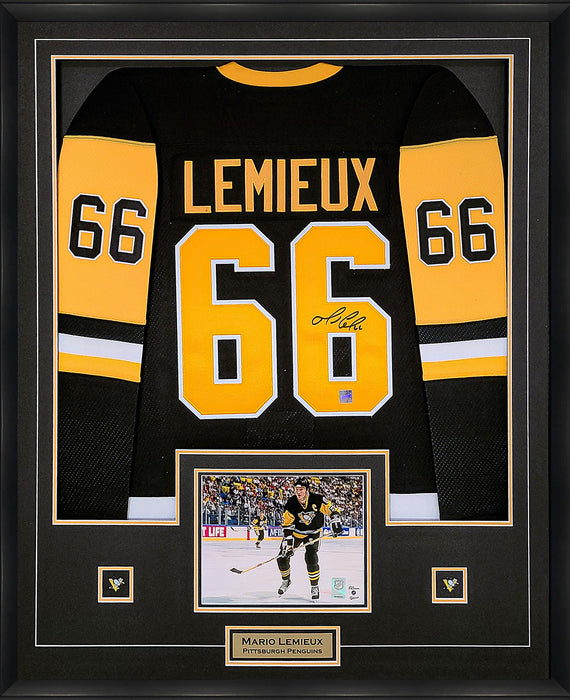 Mario Lemieux Signed Framed Pittsburgh Penguins CCM Black Jersey