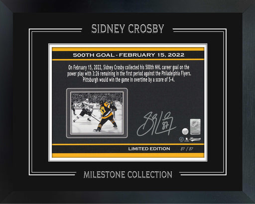 Sidney Crosby Signed Milestone Print Framed 500th Goal Penguins (Limited Edition of 87) - Frameworth Sports Canada 