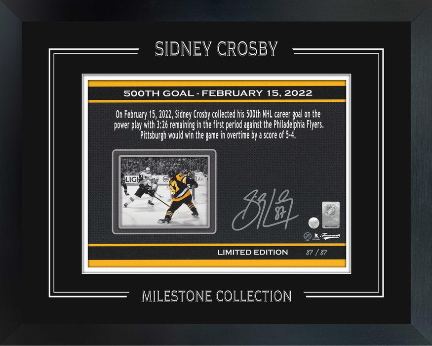 Sidney Crosby Signed Milestone Print Framed 500th Goal Penguins (Limited Edition of 87)