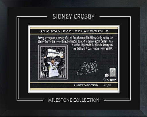 Sidney Crosby Signed Milestone Print Framed 2016 Stanley Cup Penguins (Limited Edition of 87) - Frameworth Sports Canada 
