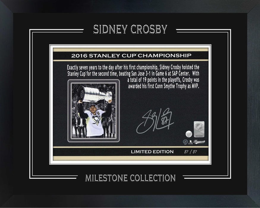 Sidney Crosby Signed Milestone Print Framed 2016 Stanley Cup Penguins (Limited Edition of 87)
