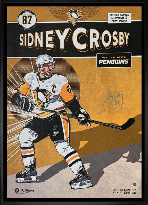 Sidney Crosby Signed 20x29 Canvas Framed Replica Comic Penguins (Limited Edition of 87) - Frameworth Sports Canada 