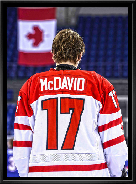 Connor McDavid 20x29 Framed  Canvas Team Canada White-V Back View