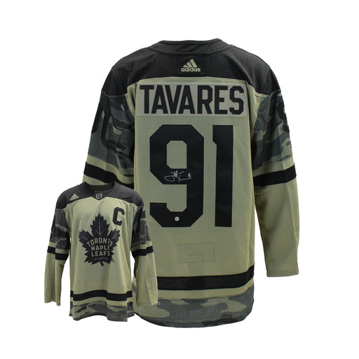 John Tavares Signed Jersey Toronto Maple Leafs 2022 Military Appreciation Green Adidas - Frameworth Sports Canada 