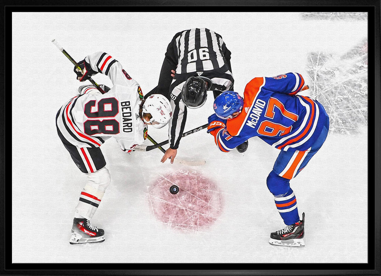 Connor Bedard and Connor McDavid 20x29 Framed Canvas Blackhawks