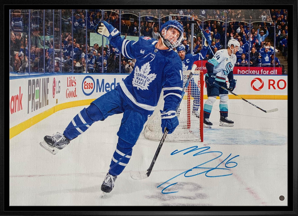 Mitch Marner Signed 20x29 Framed Canvas Toronto Maple Leafs Celebration-H