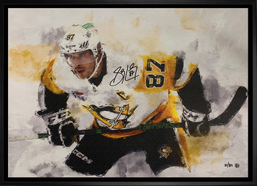 Sidney Crosby Signed 20x29 Canvas Framed Pittsburgh Penguins Painting Effect (Limited Edition of 87) - Frameworth Sports Canada 
