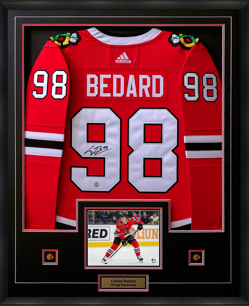 Connor Bedard Signed Jersey Framed Chicago Blackhawks Red Adidas - Frameworth Sports Canada 