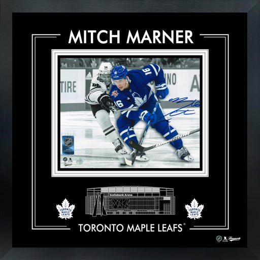 Mitch Marner Signed 8x10 PhotoGlass Frame Toronto Maple Leafs Spotlight vs Bedard-H - Frameworth Sports Canada 