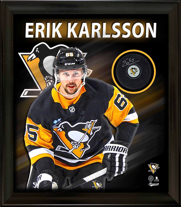 Erik Karlsson Signed Puck Framed PhotoGlass Penguins Autograph Series