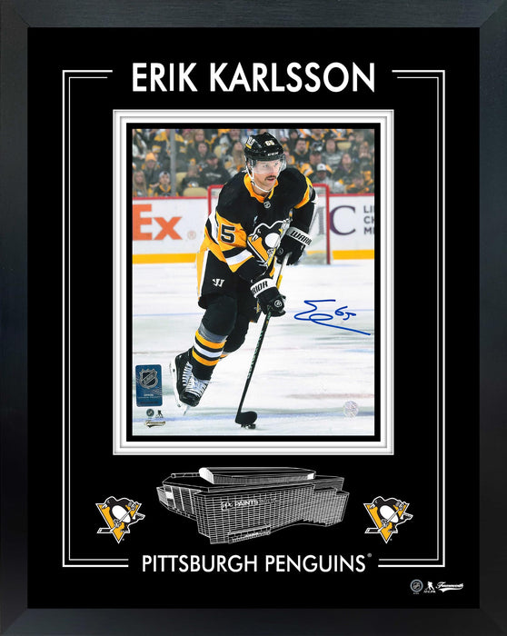 Erik Karlsson Signed 8x10 Framed PhotoGlass Penguins Action-V