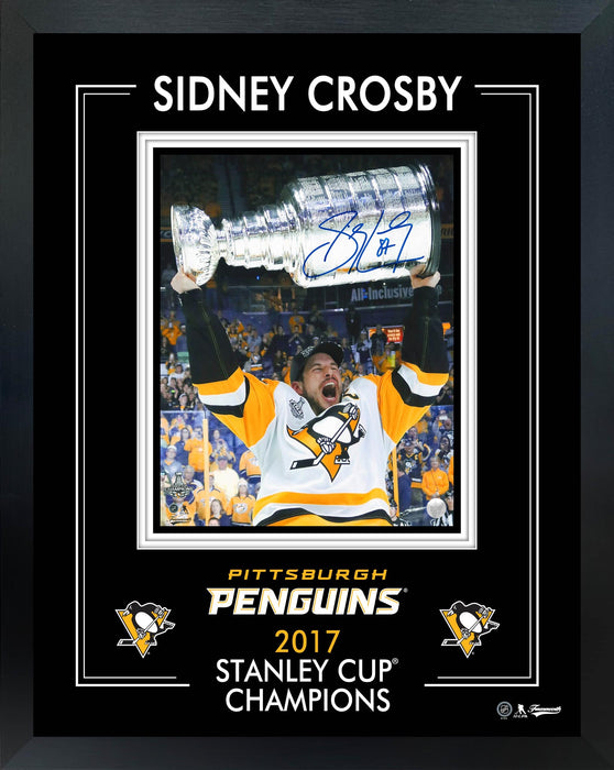 Sidney Crosby Signed 8x10 Framed PhotoGlass 2017 Stanley Cup Penguins