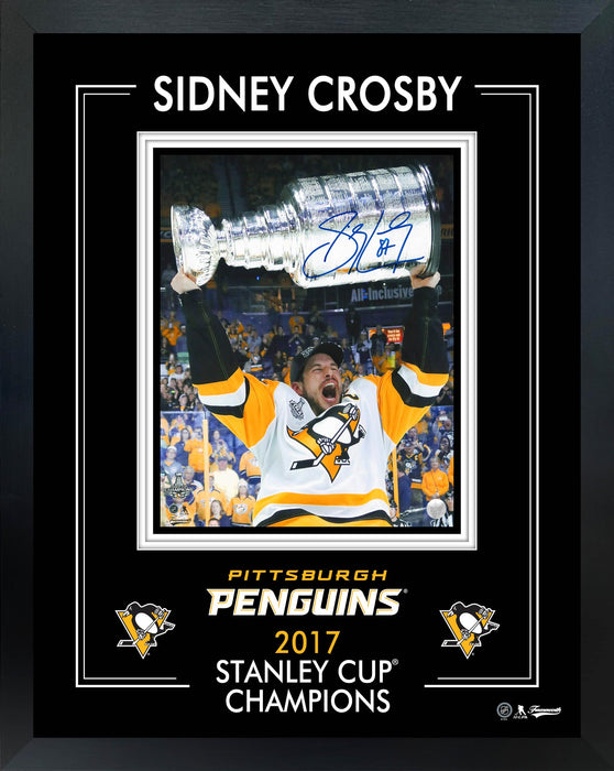 Sidney Crosby Signed 8x10 Framed PhotoGlass 2017 Stanley Cup Penguins (Limited Edition of 87) - Frameworth Sports Canada 