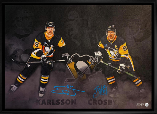 Sidney Crosby and Erik Karlsson Dual-Signed 20x29 Framed Canvas Penguins (Limited Edition of 87) - Frameworth Sports Canada 