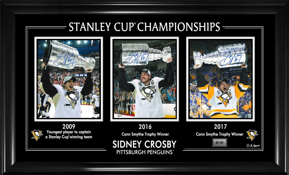 Sidney Crosby Triple Signed 8x10 Photos Framed 3x Stanley Cup (Limited Edition of 87)
