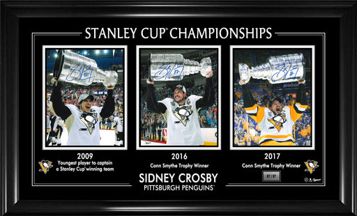 Sidney Crosby Triple Signed 8x10 Photos Framed 3x Stanley Cup (Limited Edition of 87) - Frameworth Sports Canada 