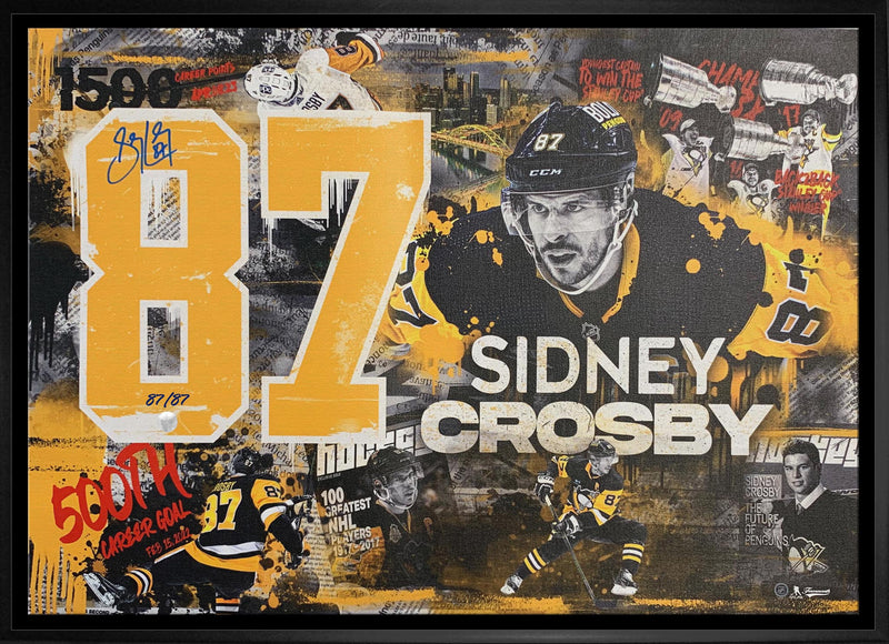 Sidney Crosby Signed 20x29 Framed Canvas Street Art Collage (Limited Edition of 87) - Frameworth Sports Canada 