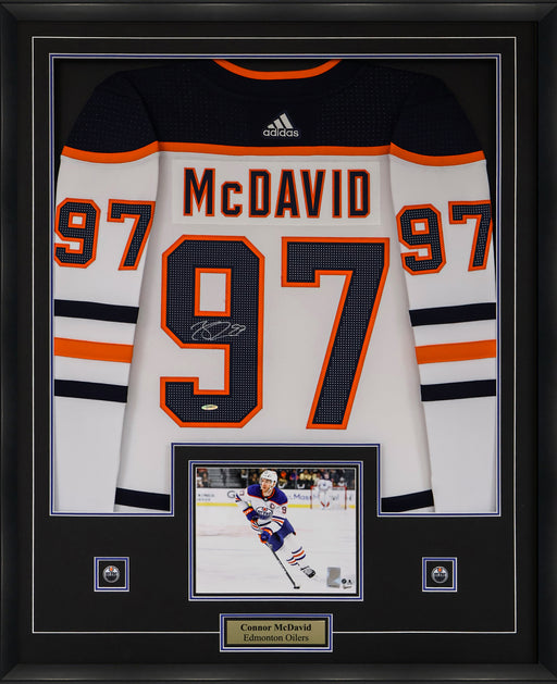 Connor McDavid Signed Framed Jersey Oilers Adidas White - Frameworth Sports Canada 